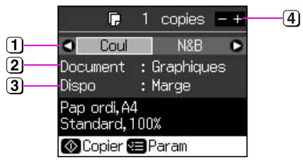 1 copies - + Coul N&B Document : Graphiques Dispo : Marge Pap ordi,A4 Standard, 100% Copier Param