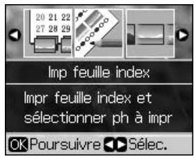 Imp feuille index Impr feuille index et sélectionner ph à impr OK Poursuivre ► Sélec.