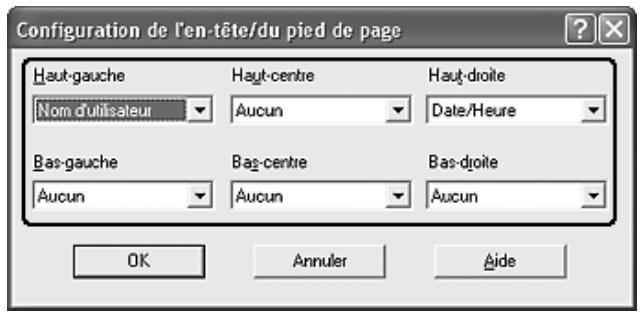 EPSON ACULASER CX21NF, ACULASER CX21NFC - Utilisation d'en-têtes et pieds de page - 2