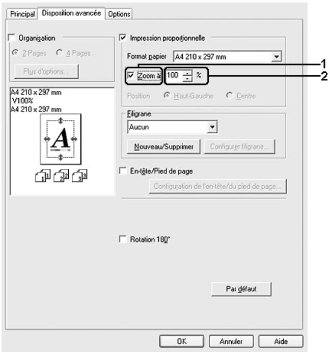 EPSON ACULASER CX21NF, ACULASER CX21NFC - Redimensionnement des pages selon un pourcentage déterminé - 1