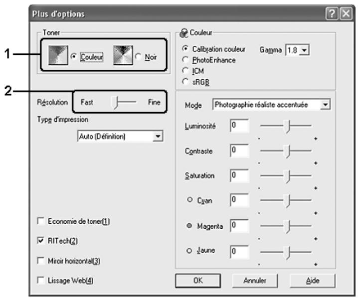 EPSON ACULASER CX21NF, ACULASER CX21NFC - Personnalisation des paramètres d'impression - 1