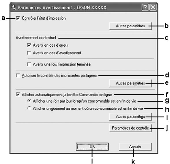 EPSON ACULASER CX21NF, ACULASER CX21NFC - Paramètres de notification - 1