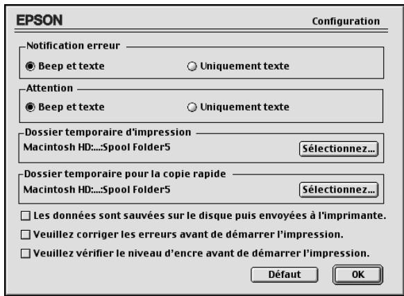 EPSON STYLUS COLOR 880 - Cliquez sur Configuration. La boîte de dialogue des paramètres de Configuration apparaît. - 1