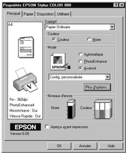 EPSON STYLUS COLOR 880 - Utilisation du mode Avancé (Personnalisé) - 1