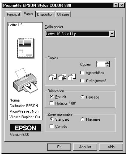 EPSON STYLUS COLOR 880 - Définition des paramètres du menu Papier - 1