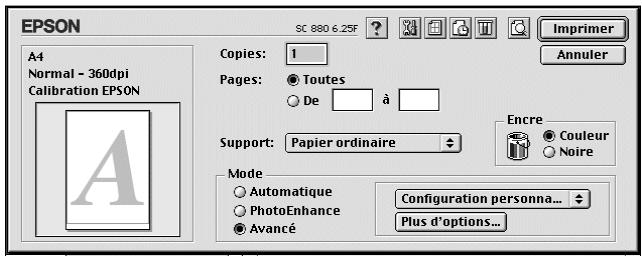 EPSON STYLUS COLOR 880 - Utilisation du mode Avancé (Personnalisé) - 1