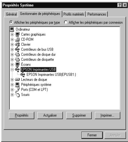 EPSON STYLUS COLOR 880 - Assurez-vous que le pilote de périphérique EPSON USB apparaît dans le menu Gestionnaire de périphériques (Windows 98 uniquement) - 1