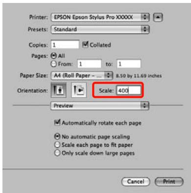 EPSON PRO 7890 - Entrez une échelle afin d'agrandir la taille des données créées avec l'application en fonction de la taille du papier sur lequel vous imprimez. - 2
