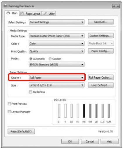 EPSON PRO 7890 - Dans l'écran main (principal) du pilote d'impression, sélectionnez media type (support). - 2