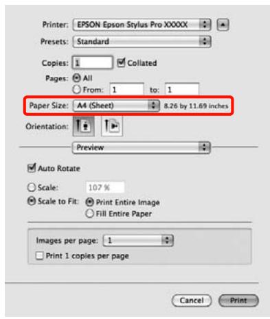 EPSON PRO 7890 - Lorsque l'écran print (imprimer) s'affiche, sélectionnez manage custom sizes (gérer les tailles personnalisées) dans la liste paper size (taille du papier). - 1
