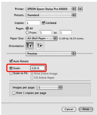 EPSON PRO 9708 - Entrez une échelle afin d'agrandir la taille des données créées avec l'application en fonction de la taille du papier sur lequel vous imprimez. - 1