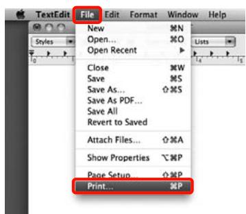TextEdit File Edit Format Window Help New Open... Open Recent Close Save As... Save As PDF... Save All Revert to Saved Attach Files... Show Properties Page Setup... Print...