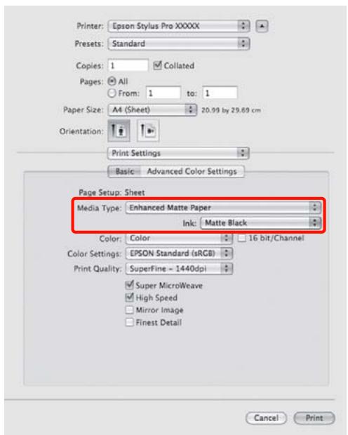 Printer: Epson Stylus Pro XXXXX Presets: Standard Copies: 1 Coliated Pages: All From: 1 to: 1 Paper Size: A4 (Sheet) 20.99 by 29.69 cm Orientation: Print Settings Basic Advanced Color Settings Page Setup: Sheet Media Type: Enhanced Matte Paper Ink: Matte Black Color: Color 16 bit/Channel Color Settings: EPSON Standard (sRGB) Print Quality: SuperFine - 1440dpi Super MicroWeave High Speed Mirror Image Finest Detail Cancel Print