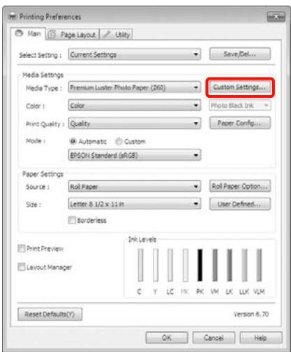 EPSON PRO 9890 - Cliquez sur Custom Settings (Configuration personnalisée). - 1