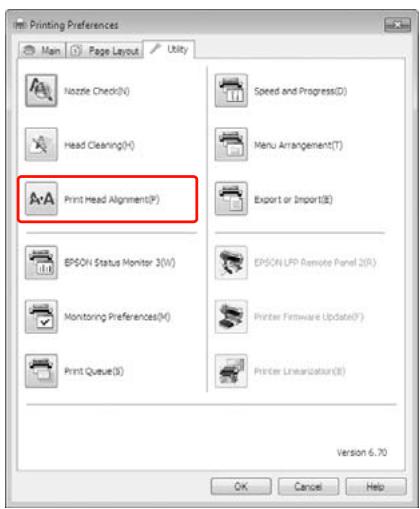 Printing Preferences Main Page Layout Utility Nozzle Check(N) Head Clearing(H) Print Head Alignment(P) Speed and Progress(D) Menu Arrangement(T) Export or Import(E) EPSON Status Monitor 3(W) EPSON LFP Remote Panel 2(R) Monitoring Preferences(M) Printer Firmware Update(F) Print Queue(S) Printer Linearization(S) Version 6.70 OK Cancel Help