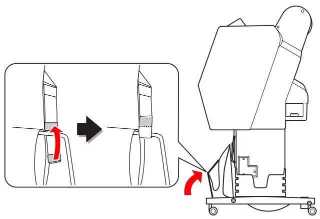 EPSON STYLUS PRO WT7910 - Placez le hamac de réception standard à la verticale, puis attachez-le à l'aide des attaches velcro. - 1