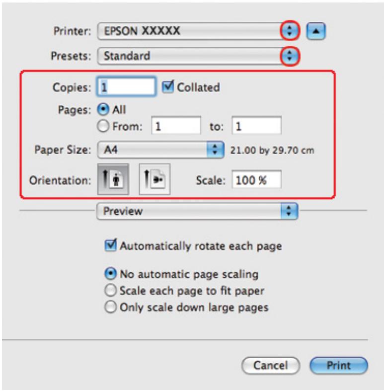 EPSON B-310N,  B-510DN - Paramètres de l'imprimante pour les documents sous Mac OS X 10.5 - 2