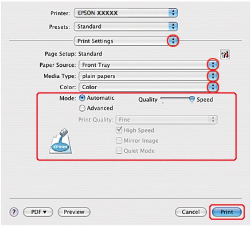 EPSON B-310N,  B-510DN - Paramètres de l'imprimante pour les documents sous Mac OS X 10.3 ou 10.4 - 3