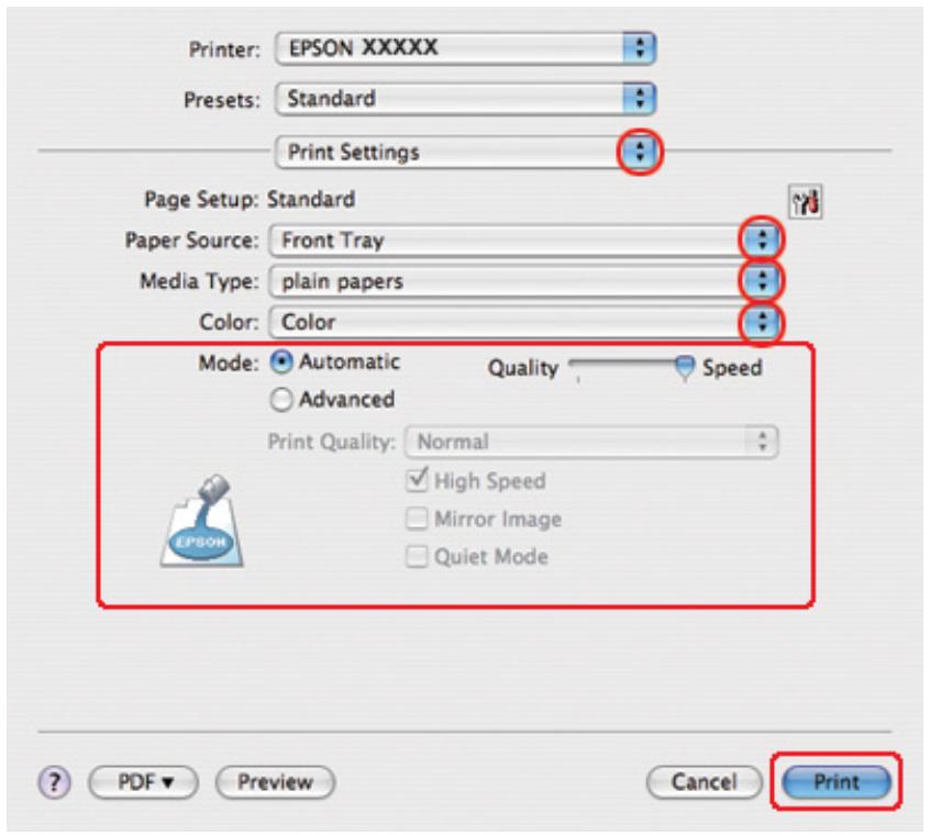 EPSON B-310N,  B-510DN - Paramètres de l'imprimante sous Mac OS X 10,4 - 4