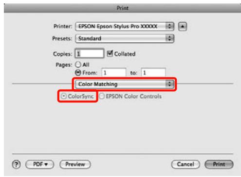 EPSON STYLUS PRO 4900 - Sélectionnez Color Matching (Concordance des couleurs) dans la liste, puis cliquez sur ColorSync. - 1