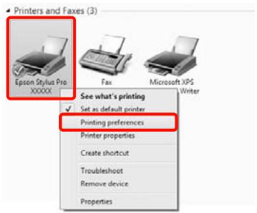 EPSON STYLUS PRO 4900 - Cliquez avec le bouton droit de la souris sur l'icone correspondant à votre imprimante, puis cliquez sur Printing preferences (Options d'impression). - 1
