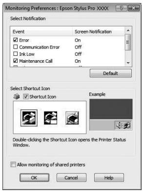 EPSON STYLUS PRO 9700 - Visualisation des informations dans Monitoring Preferences (Préférences du contrôle) - 1