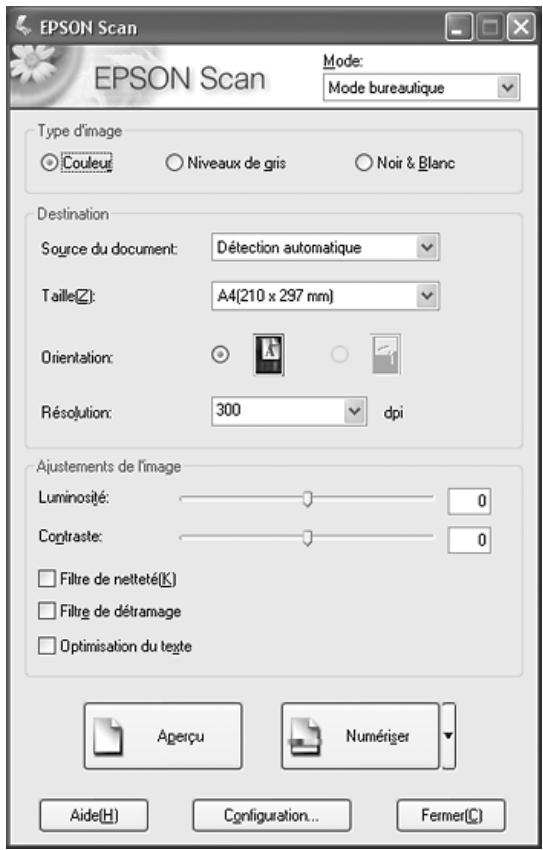 EPSON GT-2500+ - Sélection des paramètres du Mode bureauique de EPSON Scan - 1