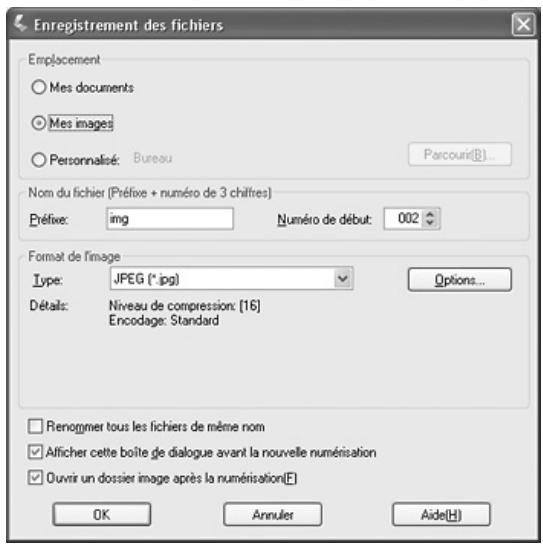 EPSON GT-2500+ - Sélection des paramètres d'enregistrement des fichiers - 1