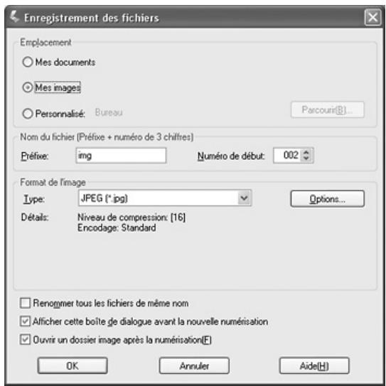 EPSON GT-2500+ - Sélection des paramètres d'enregistrement des fichiers - 1