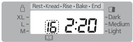 PANASONIC SD-2501WXA - Selezionare il menu per l'impasto [il display indica quando viene selezionato il menu '16' (SD-2 - 2