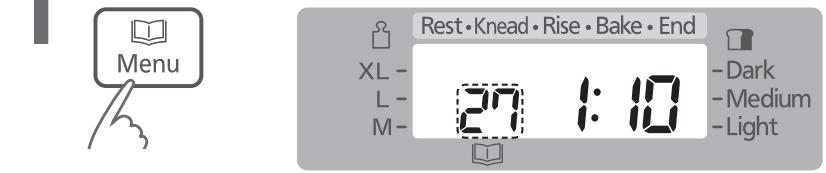 Menu Rest·Knead·Rise·Bake·End XL- L- M- 27 1:10 - Dark - Medium - Light