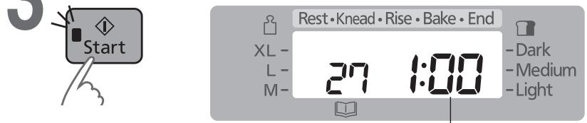 5 Start Rest • Knead • Rise • Bake • End XL - L- M- 27 1:00 -Dark -Medium -Light
