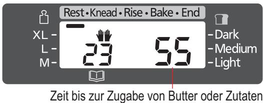 Rest • Knead • Rise • Bake • End XL - L- M- 23 55 Dark Medium Light Zeit bis zur Zugabe von Butter oder Zutaten