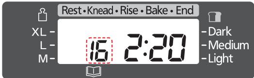PANASONIC SD-ZB2502BXA - Selezionare il menu per l'impasto (il display indica quando viene selezionato il menu '16'). - 2