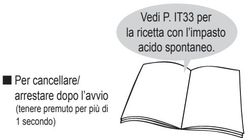 Vedi P. IT33 per la ricetta con l'impasto acido spontaneo. ■ Per cancellare/ arrestare dopo l'avvio (tenere premuto per più di 1 secondo)
