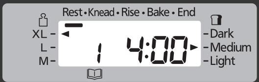 Rest • Knead • Rise • Bake • End XL - 7 4:00 L - 1 M - 2 - Dark - Medium - Light