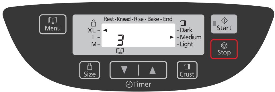 Rest • Knead • Rise • Bake • End XL - L - 3 M - - Dark - Medium - Light Start Stop Size Timer Crust