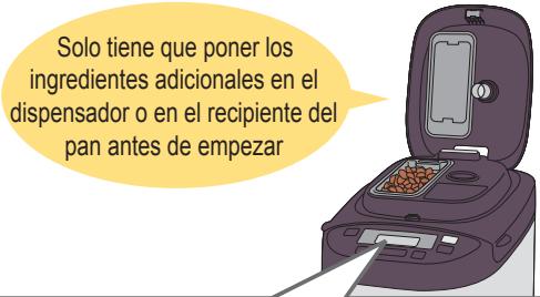 Solo tiene que poner los ingredientes adicionales en el dispensador o en el recipiente del pan antes de empezar