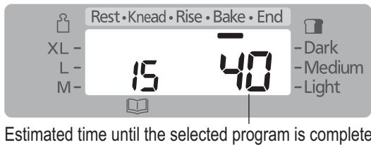 Rest • Knead • Rise • Bake • End XL - L - M - 15 40 Dark Medium Light Estimated time until the selected program is complete