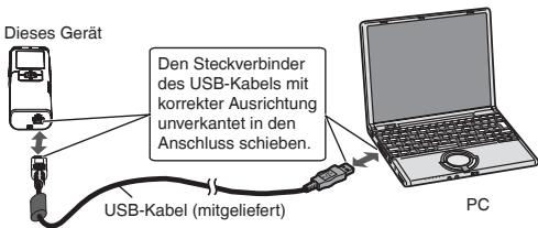 Dieses Gerät Den Steckverbinder des USB-Kabels mit korrekter Ausrichtung unverkantet in den Anschluss schieben. USB-Kabel (mitgeliefert) PC