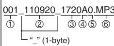 PANASONIC RR-XS400 - File naming rules when recording on this unit: - 1