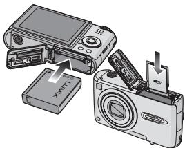 PANASONIC LUMIX DMC-FX07 - Insérez la batterie et la carte. (P13, 14) - 1