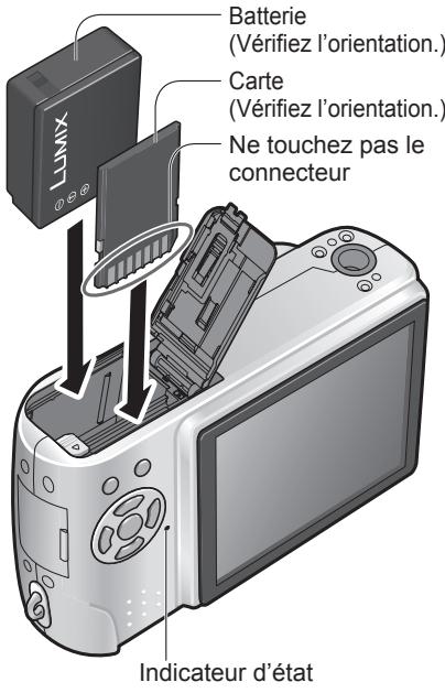 PANASONIC LUMIX DMC-TZ3 - Préparatifs 2 Insérer la batterie et la carte - 1