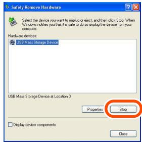 PANASONIC LUMIX DMC-FX9EG - Selecteer [USB Mass Storage Device], en klik [Stop] aan. - 1