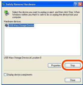 PANASONIC LUMIX DMC-FX9EG - Selezionare [USB Mass Storage Device] e fare clic su [Stop]. - 1