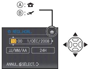 PANASONIC LUMIX DMC-FZ28 - Appuyez sur / pour sélectionner les éléments (année, mois, jour, heures, minute, ordre d'affichage ou format d'affichage de l'heure), et appuyez sur / pour valider. - 1