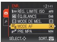 PANASONIC LUMIX DMC-FZ28 - Appuyez sur / pour selectionner [MODE AF]. - 1