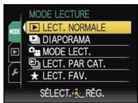 MODE LECTURE MODE LECT. NORMALE DIAPORAMA MODE LECT. LECT. PAR CAT. LECT. FAV. SELECT..._RÉG.