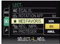 LECT. ÉGALIS. ROTATION AFF MES FAVORIS RÉG. IMPR. PROTÉGER NON OUI ANNUL SELECT... RÉG.