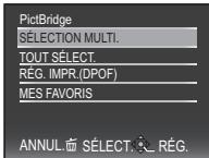 PictBridge SÉLECTION MULTI. TOUT SÉLECT. RÉG. IMPR.(DPOF) MES FAVORIS ANNUL. SÉLECT. RÉG.